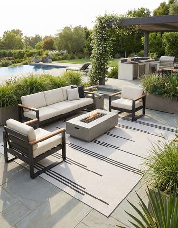 White and Black Easy-Clean Modern Indoor / Outdoor Square Rug
