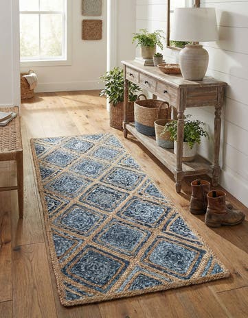 Blue Handmade Braided Jute Runner Rug