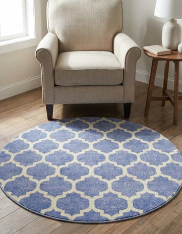 Light Blue Lattice Round Rug