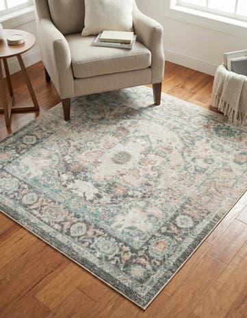 Gray and Sage Green Madeline Vintage Square Rug