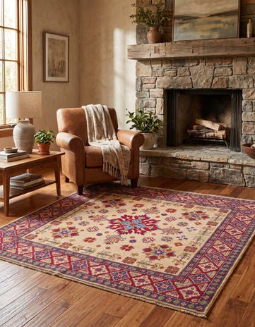 4' 10 x 4' 10 Hand Knotted Kazak Square Rug