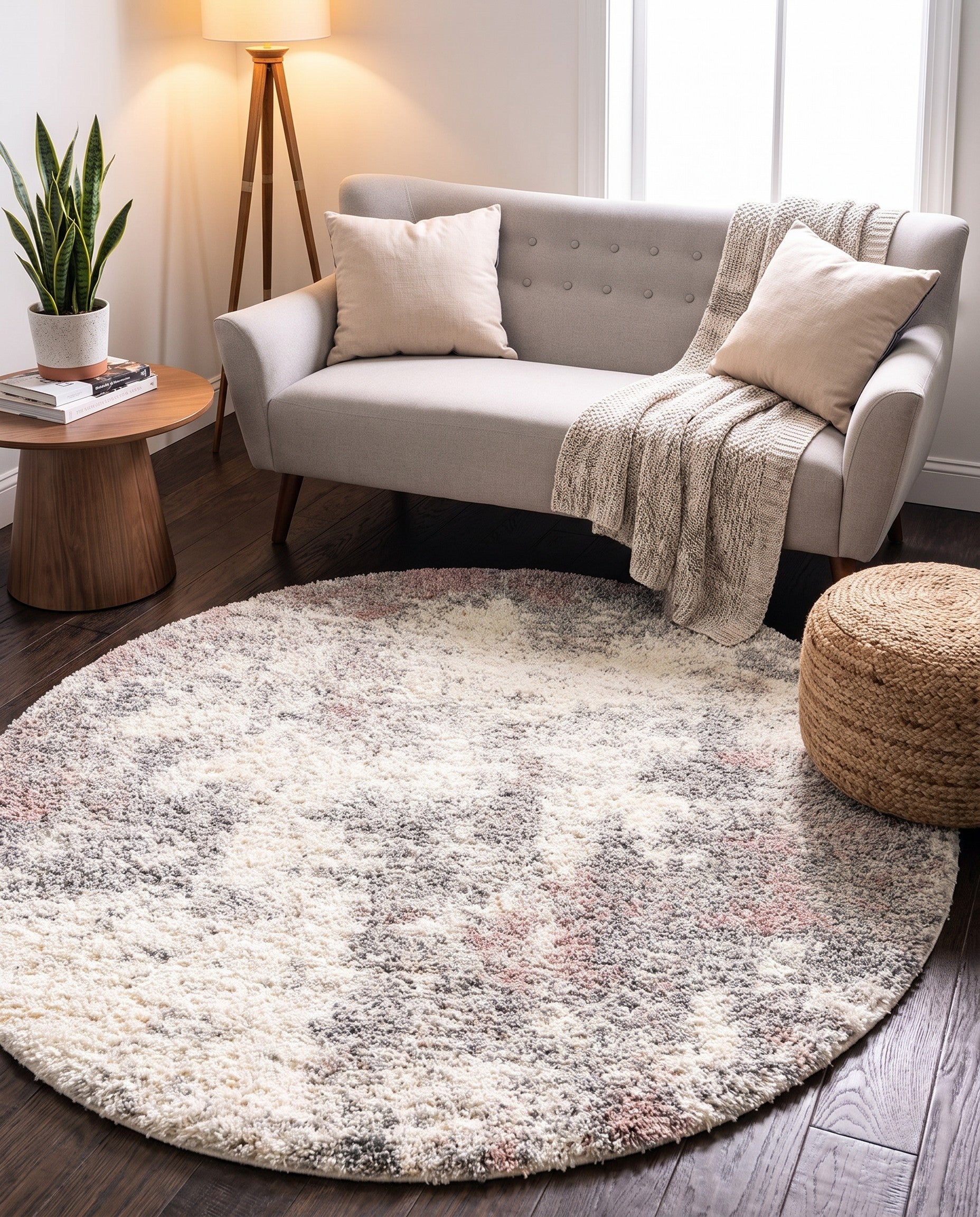 Pink Soft Touch Shag Round Rug