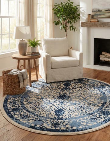 Ivory and Blue Miranda Round Rug