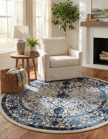 Ivory and Blue Miranda Round Rug