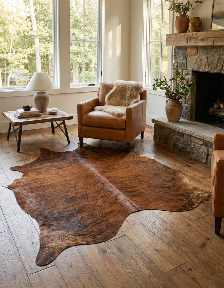 Detail image of 6' 1 x 6' 3 Cowhide Leather Square Rug