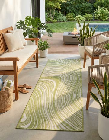 Green Easy-Clean Modern Indoor / Outdoor Runner Rug