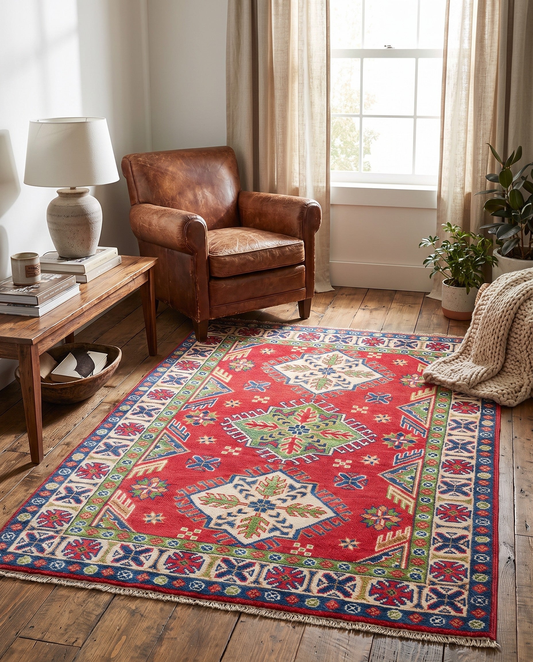 3' 2 x 4' 8 Hand Knotted Kazak Rug