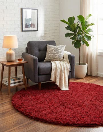 Cherry Red Everyday Shag Round Rug