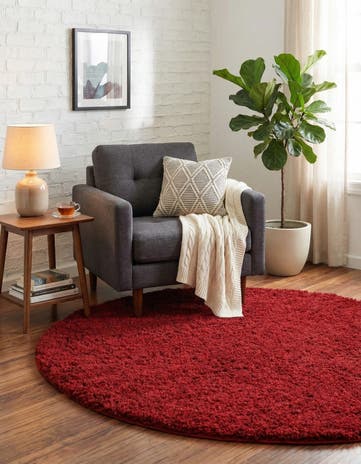 Cherry Red Everyday Shag Round Rug