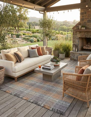 Desert Gray Easy-Clean Eco Plaid Washable Indoor / Outdoor Rug
