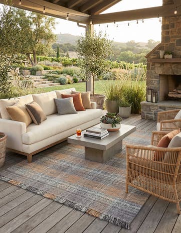 Desert Gray Easy-Clean Eco Plaid Washable Indoor / Outdoor Rug