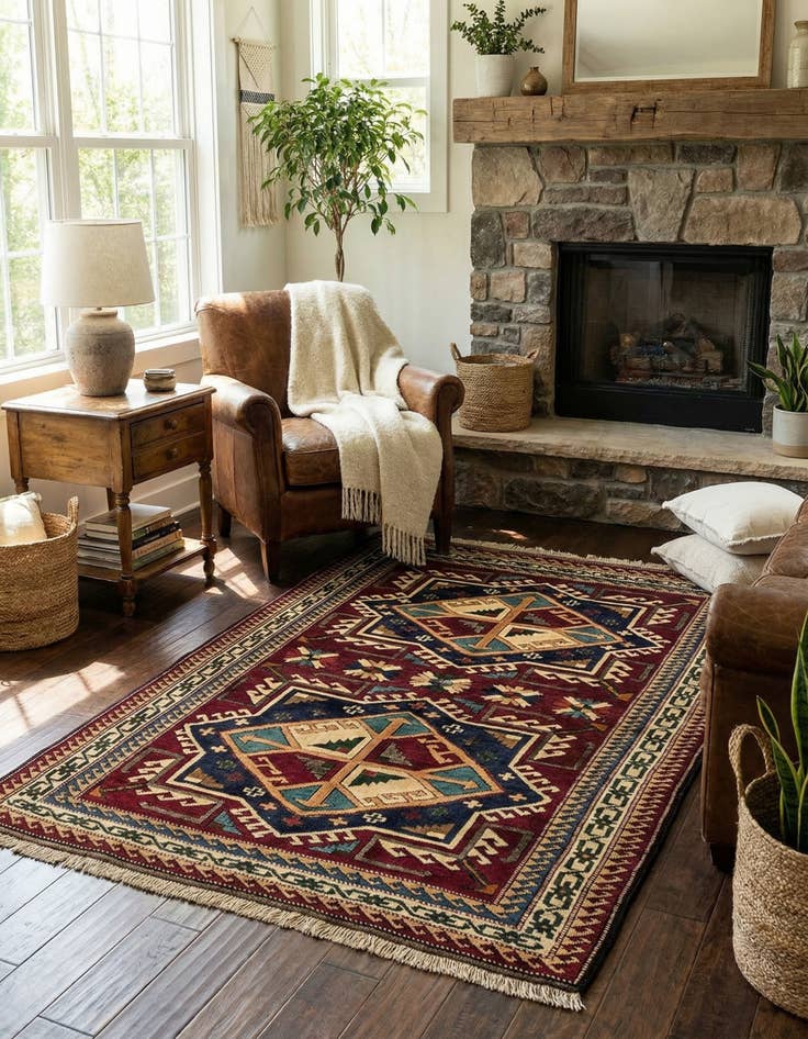 Detail image of 4' x 5' 7 Hand Knotted Kars Wool Rug