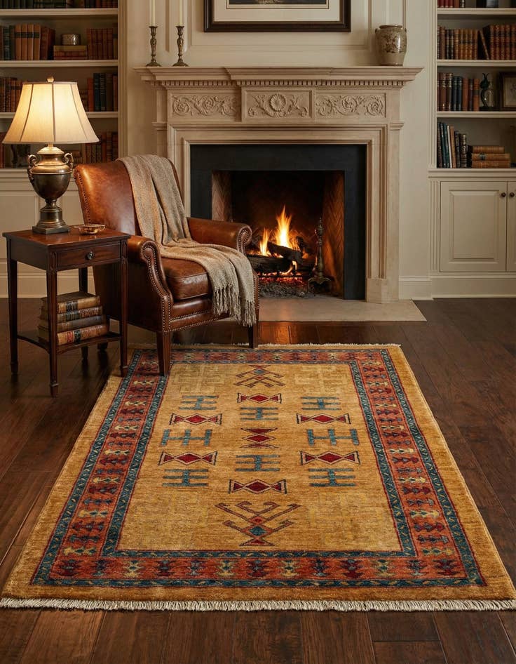 Detail image of 3' 5 x 4' 11 Hand Knotted Ziegler Wool Rug