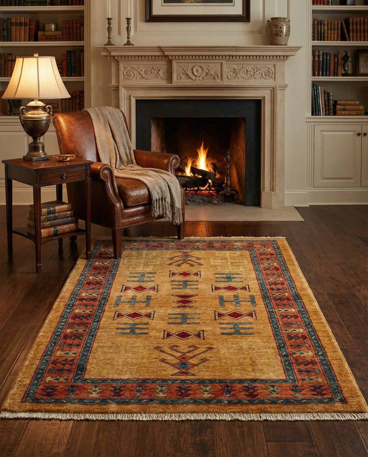 Detail image of 3' 5 x 4' 11 Hand Knotted Ziegler Wool Rug