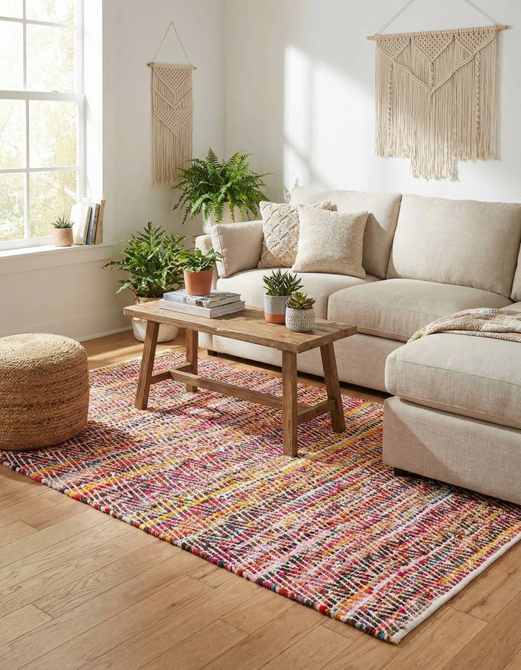 Detail image of 5' 1 x 8' Hand Woven Chindi Chevron Rug