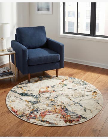 White Navy Gemstone Round Rug