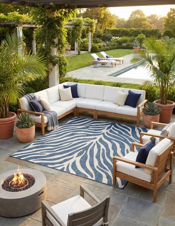 Blue Easy-Clean Safari Indoor / Outdoor Square Rug