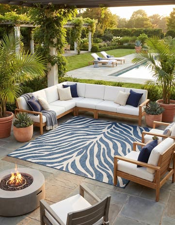 Blue Easy-Clean Safari Indoor / Outdoor Square Rug