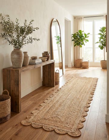 3' 3 x 14' 1 Hand Woven Scallop Braided Jute Runner Rug