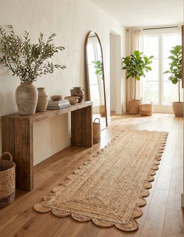 3' 3 x 14' 1 Hand Woven Scallop Braided Jute Runner Rug