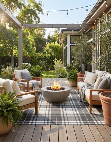 Black and White Easy-Clean Checkered Indoor / Outdoor Square Rug
