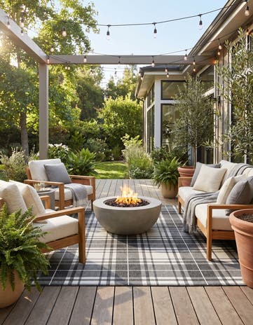Black and White Easy-Clean Checkered Indoor / Outdoor Square Rug