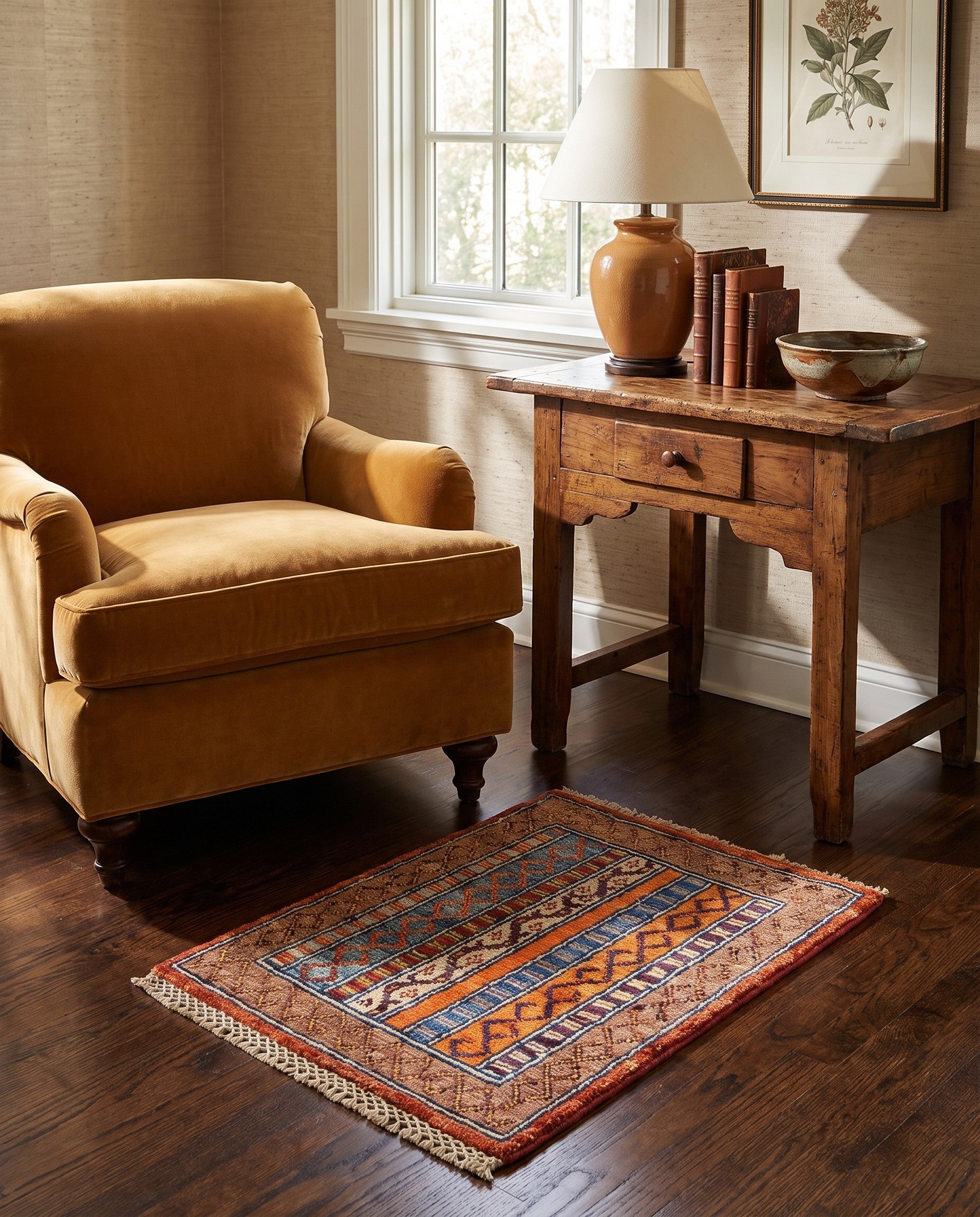 1' 4 x 2' Hand Knotted Ziegler Rug