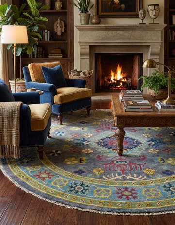 5' 9 x 5' 9 Hand Knotted Kazak Round Rug