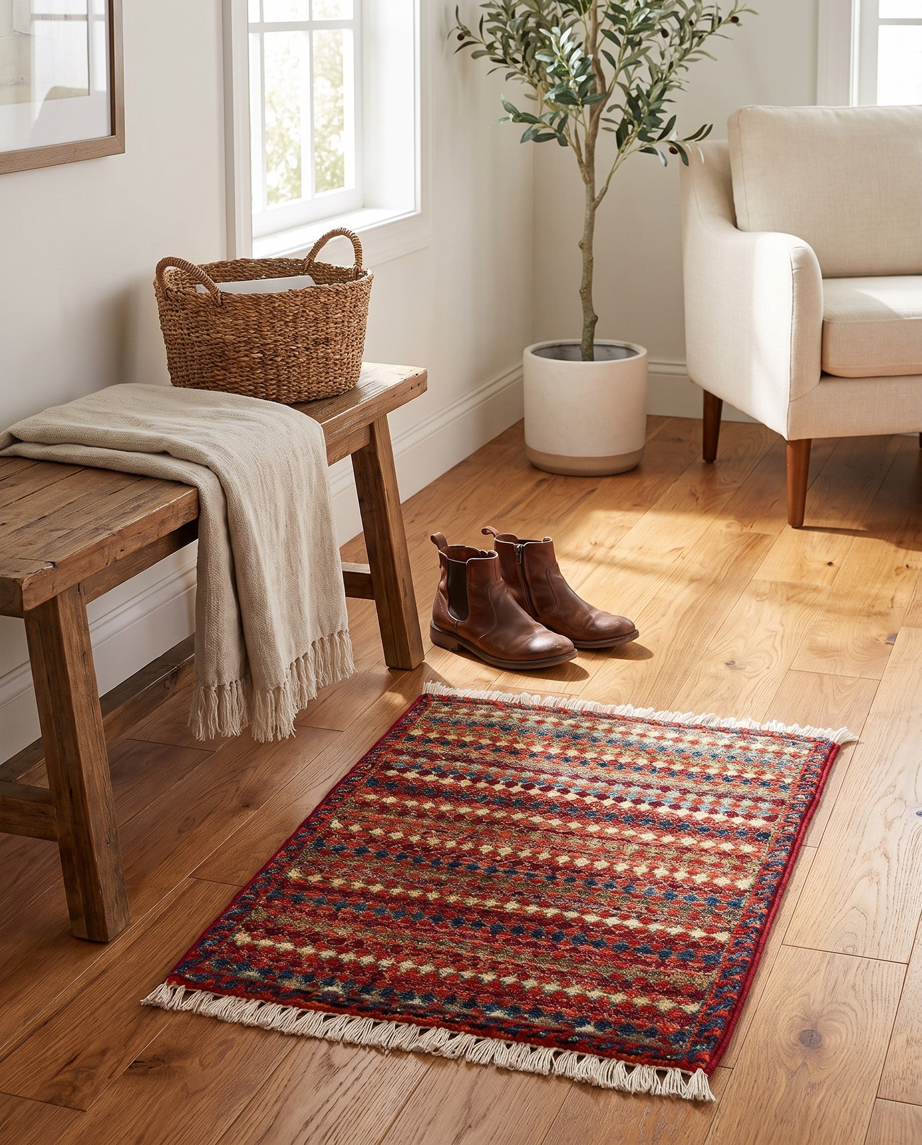 1' 4 x 2' Hand Knotted Modern Ziegler Rug