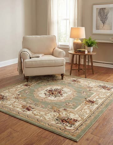 Green Classic Aubusson Square Rug