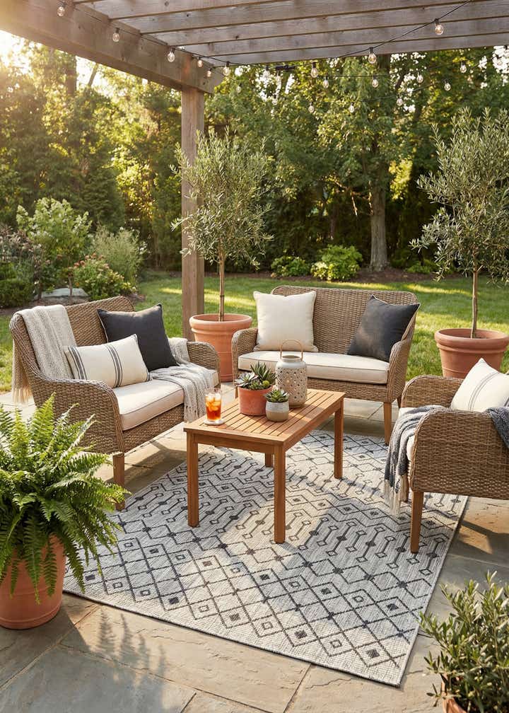 5' 3 x 8' Easy-Clean Lattice Indoor / Outdoor Rug