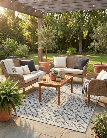 Gray Easy-Clean Lattice Indoor / Outdoor Rug