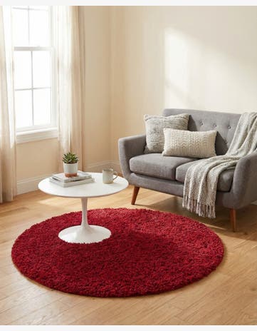 Cherry Red Solid Shag Round Rug
