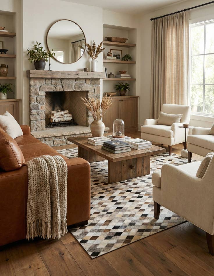 Detail image of 4' 8 x 6' 7 Cowhide Stocks Rug