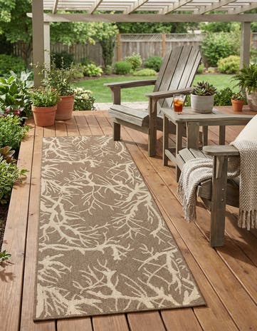 Brown Easy-Clean Botanical Indoor / Outdoor Runner Rug