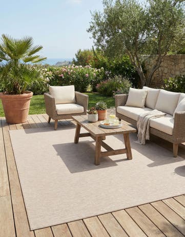Beige Easy-Clean Solid Indoor / Outdoor Rug