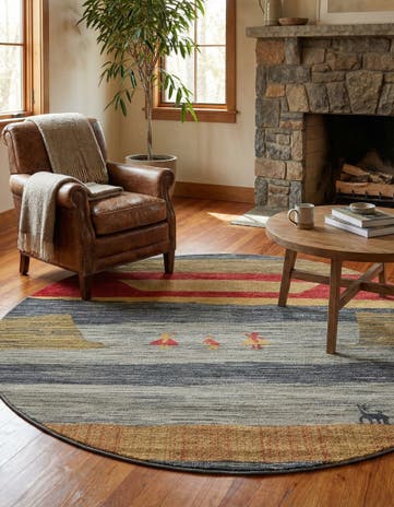 Blue Kashkuli Gabbeh Round Rug