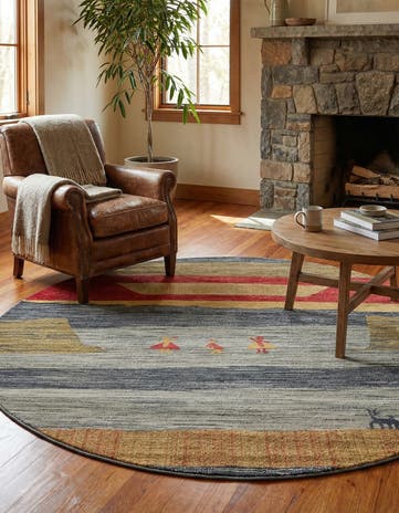 Blue Kashkuli Gabbeh Round Rug