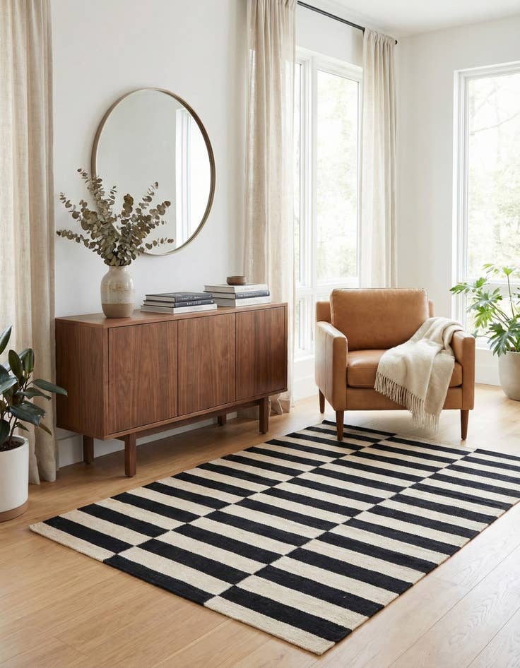 Detail image of 3' 4 x 4' 10 Hand Woven Kilim Modern Wool Rug