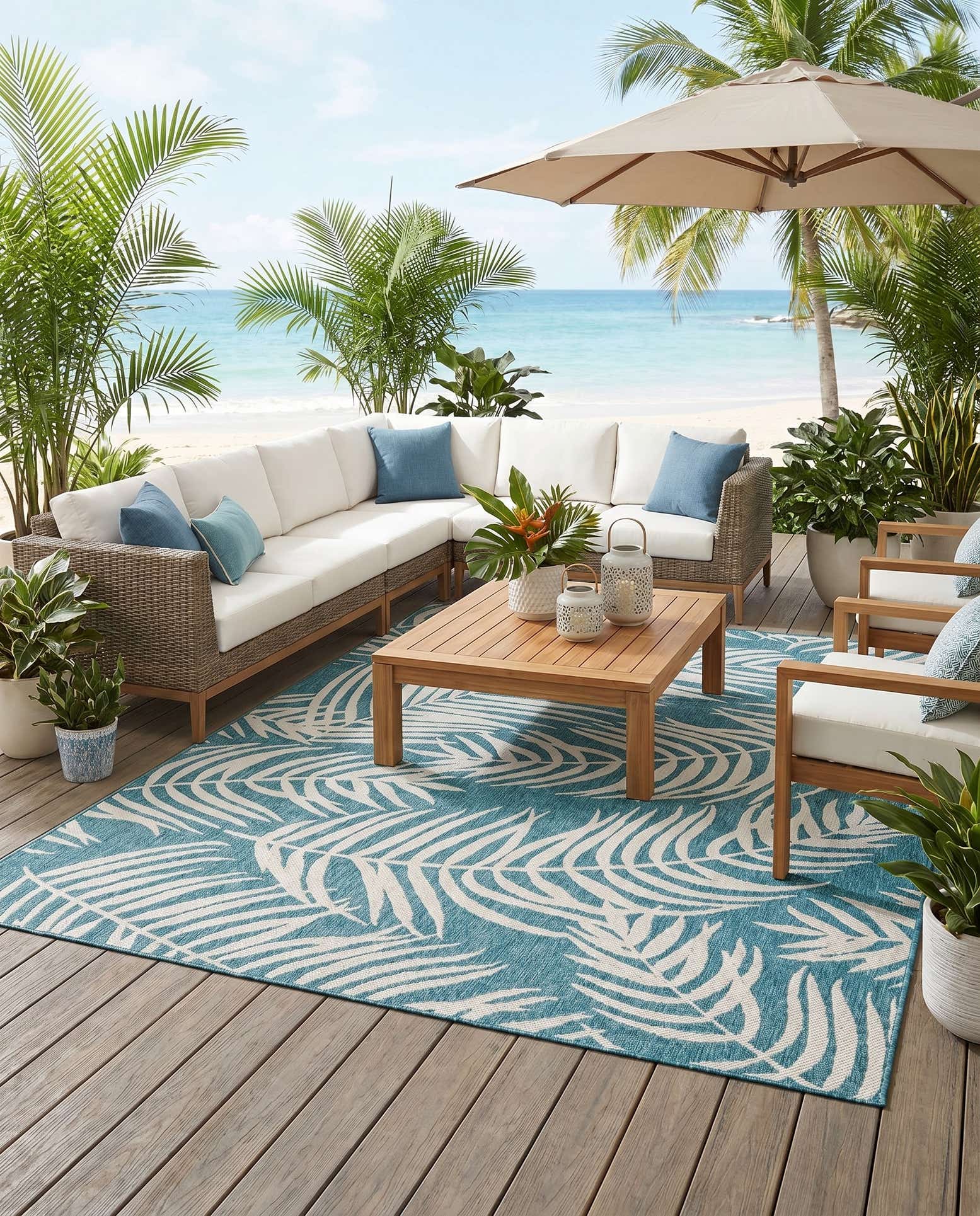 7' 10 x 10' Easy-Clean Botanical Indoor / Outdoor Rug