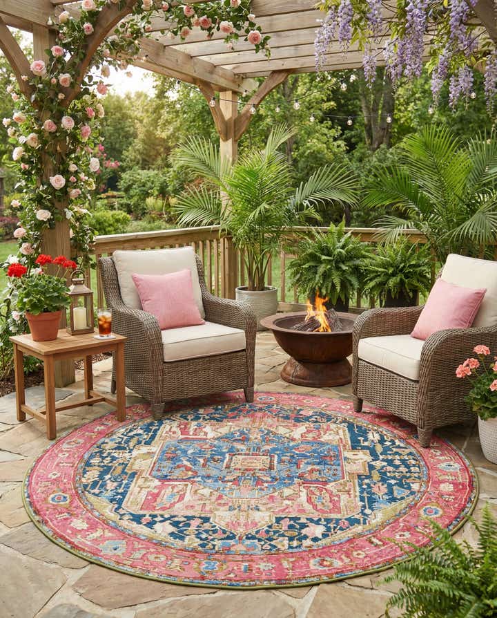 6' x 6' Easy-Clean Traditional Indoor / Outdoor Round Rug