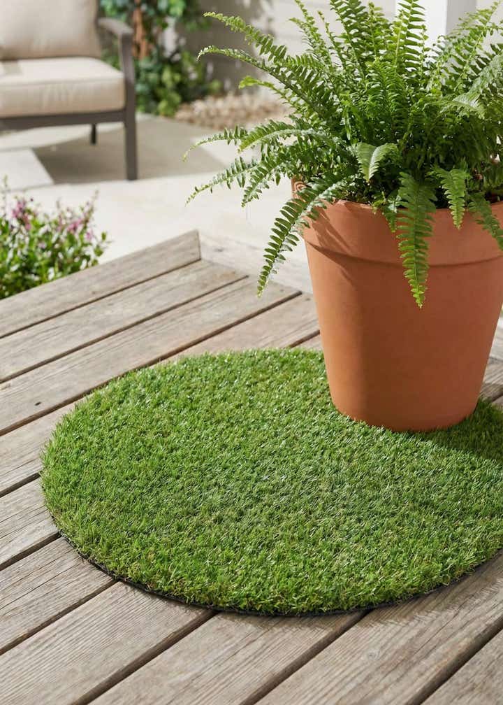 2' 2 x 2' 2 Easy-Clean Grass Indoor / Outdoor Round Rug