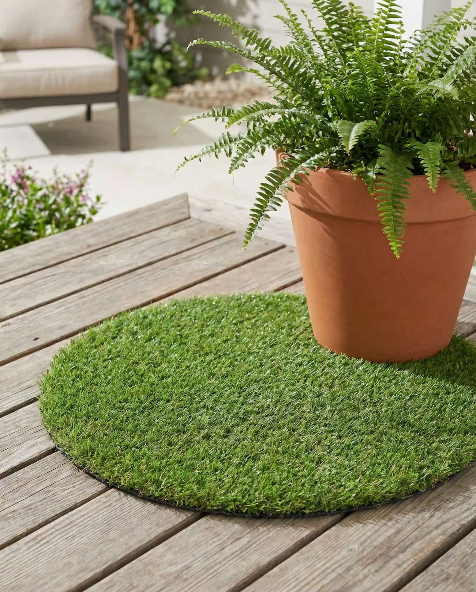 2' 2 x 2' 2 Easy-Clean Grass Indoor / Outdoor Round Rug