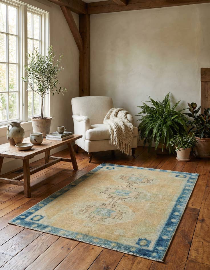 Detail image of 3' 4 x 5' 1 Hand Knotted Oushak Wool Rug