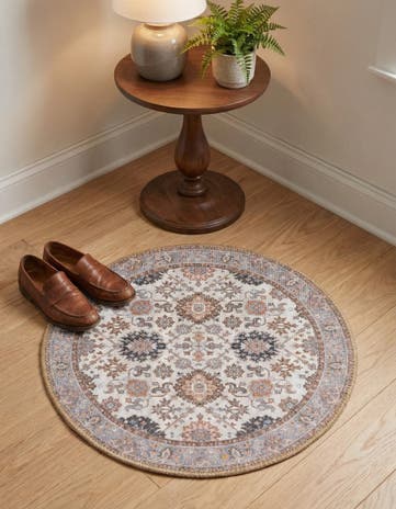 Ivory Washable Timeless Round Rug