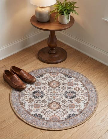 Ivory Washable Timeless Round Rug