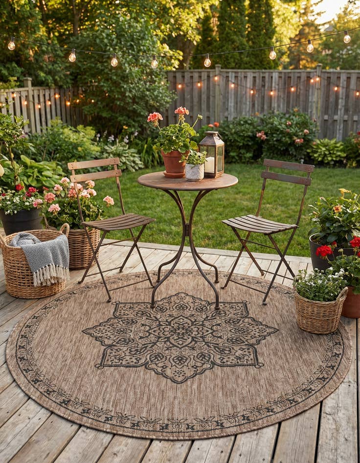 Detail image of 6' x 6' Washable Traditional Indoor / Outdoor Round Rug