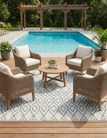 Gray Teal Easy-Clean Jill Zarin Turks and Caicos Indoor / Outdoor Square Rug