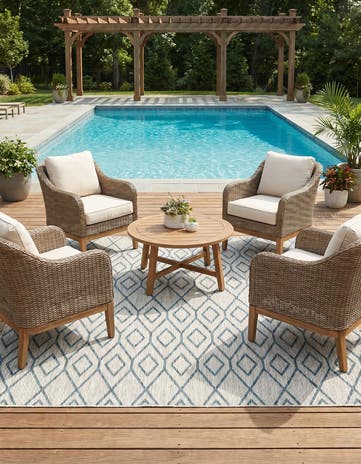 Gray Teal Easy-Clean Jill Zarin Turks and Caicos Indoor / Outdoor Square Rug