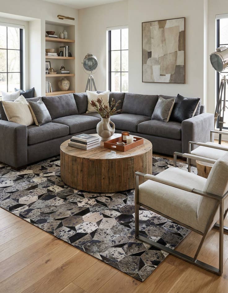 Detail image of 5' 1 x 8' Cowhide Stocks Rug